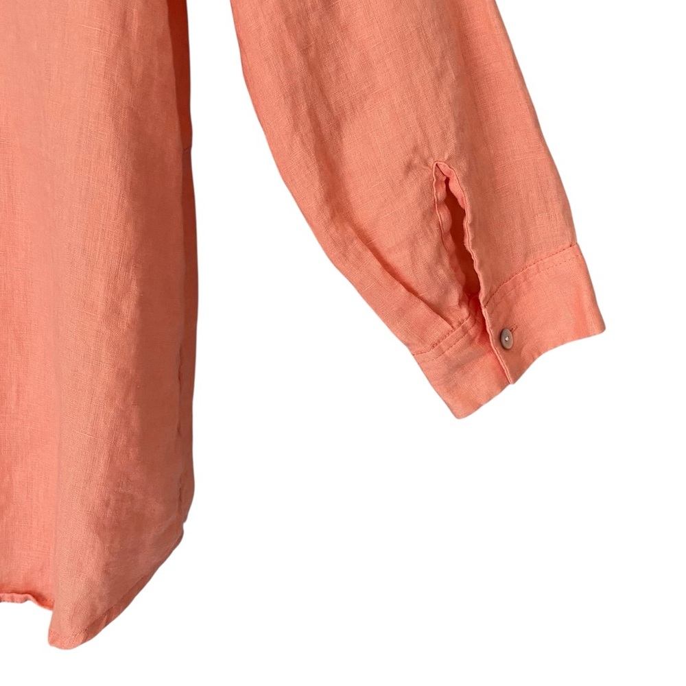 J JILL Shirt Linen Pin Tuck Button Down Tunic Long Sleeve Coral Peach Women L - Picture 5 of 12